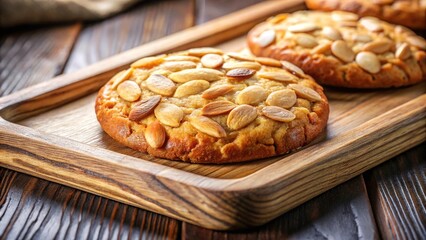 almond florentine cookie on wooden tray