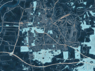 Painterly Style City Map of Scunthorpe, the United Kingdom in a Blue Color Scheme.