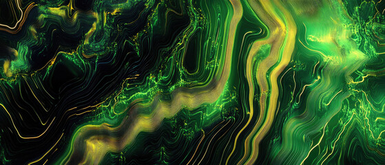 Obraz premium Abstract Green And Gold Wavy Texture Design Pattern