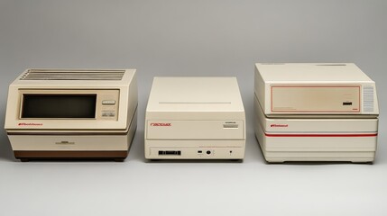 Obraz premium Vintage Computer Technology 80s Home Computers Retro Desktop Old PC Equipment