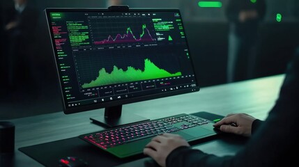 A person is typing on a computer keyboard in front of a monitor