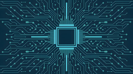 Circuit board patterns expanding outward, illustrating digital transformation and technology integration.

