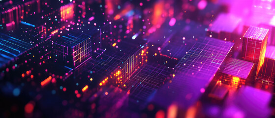 Neon Circuit Cityscape Creates Vibrant Futuristic Feel