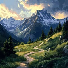 Obraz premium Mountain landscape with winding trails