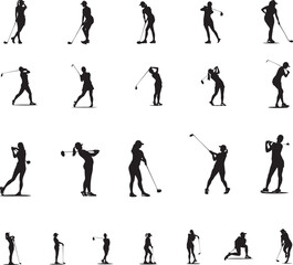 Vector Set of Women Golf Silhouettes: Dynamic Sports Illustrations