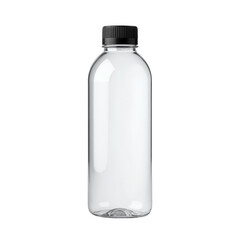 Clear Plastic Bottle with Black Cap for Beverage Storage.