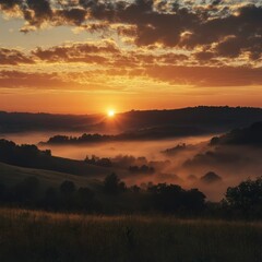 Obraz premium Sunrise over misty landscape
