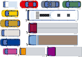 上から見たいろいろな車種の自動車イラストセット