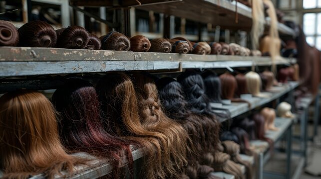 Human Hair Wigs in a Factory Setting