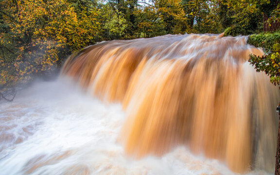 Rutter falls. Rutter Force. Waterfall in full flood, autumn forest