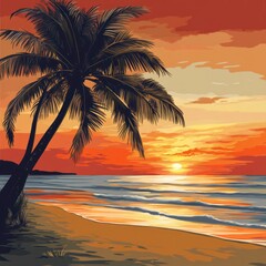 Tropical beach landscape at sunset