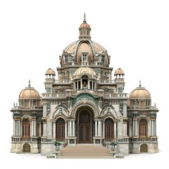 Obraz premium Grand Ornate Palace with Intricate Dome Isolated on White Background