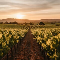 Naklejka premium Vineyard landscape in golden hour
