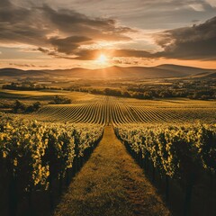 Vineyard landscape in golden hour