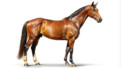 Obraz premium Brown shiny horse isolated on white background Low Angle