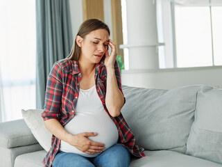 Obraz premium pregnant woman female disease mother sick pregnancy pain health care belly home problem maternity young medicine ill abdomen flu baby tummy stomach