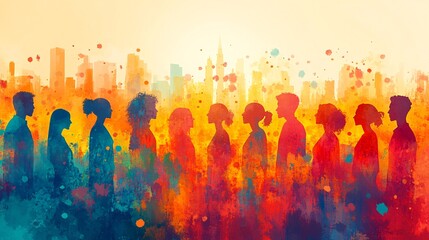 A group of people are standing in a line, with some of them wearing backpacks