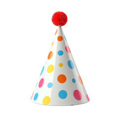 Colorful Party Hat with Polka Dots and Red Pom Pom Topper.