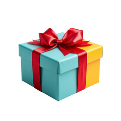 Obraz premium Colorful Wrapped Gift Box with Red Bow and Ribbon Decoration