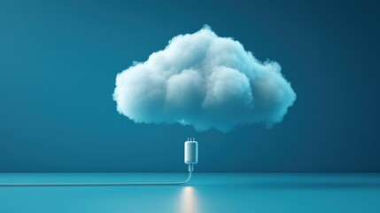 A white cloud with a plug and cable, symbolizing cloud computing.