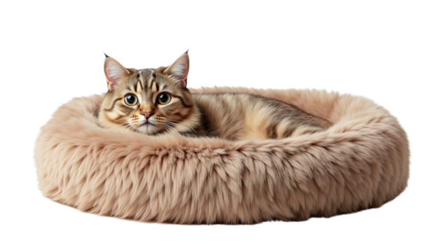 Cozy Cat Relaxing in a Soft, Plush Bed with Fur Texture