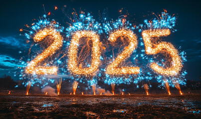 2024 was created with bright pyrotechnics set against a pitch-black night sky.