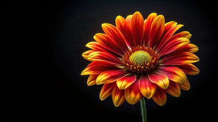Colorful flower isolated on black background with forced perspective