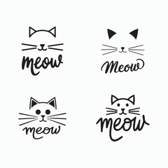 Line art cat head logo icons, vector illustrations. Cat lovers.