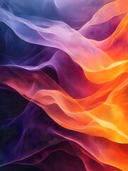 Fototapeta premium Abstract colorful waves with soft flowing shapes in vibrant hues of orange, purple, and pink against a dark background, creating a sense of movement and dynamism.