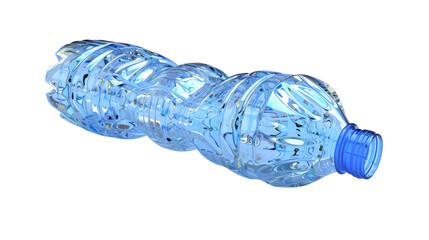 Crumpled Plastic Water Bottle on a White Background.
