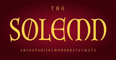 Naklejka premium Solemn Gothic alphabet, mystical calligraphic versals letters, religious medieval font for vintage Christmas logo, All Saints Day headline, middle ages dramatic typography. Vector typeset.