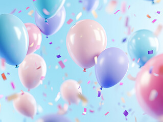 Colorful Birthday Balloons and Playful Confetti Scattered in a Festive Scene