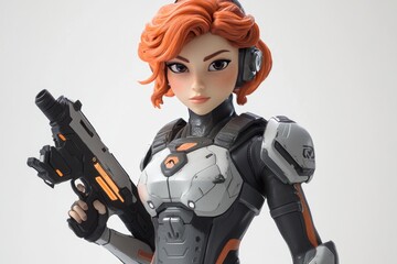 Futuristic Female Cyborg Soldier Holding a Gun