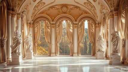 Fototapeta premium An elegant hall with a series of archways adorned with elaborate gold leaf detailing