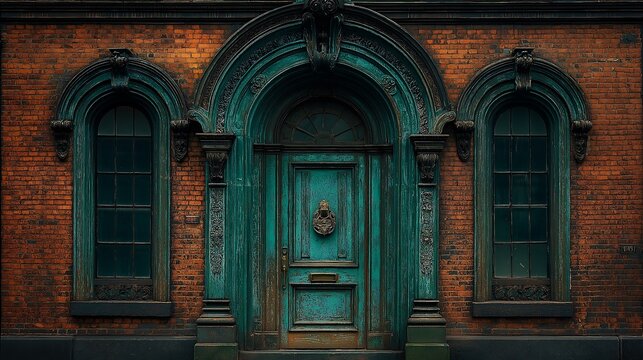 A close-up of unique architecture, such as an ornate window or door on an old building