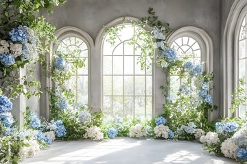 An enchanting wedding backdrop with lush greenery generative AI	
