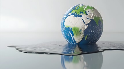 Melting Globe Dripping Into Water Global Warming Concept Symbolizing Environmental Crisis