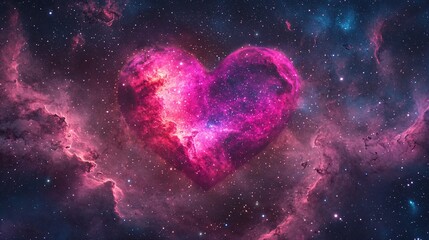 A stunning representation of a heart-shaped nebula surrounded by vibrant cosmic colors, symbolizing love and connection in the universe.