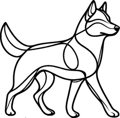 Black Grunge Style Line Art Husky Dog Walking Pose Hand Drawn Illustration