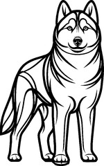 Black Grunge Style Line Art Husky Dog Walking Pose Hand Drawn Illustration