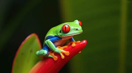 Obraz premium Panama wildlife features the red-eyed tree frog (Agalychnis callidryas), a beautiful frog from the tropical forest.