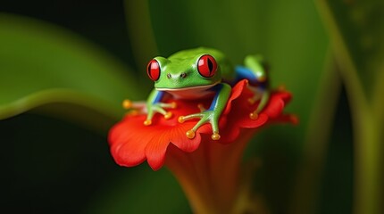 Panama wildlife features the red-eyed tree frog (Agalychnis callidryas), a beautiful frog from the tropical forest.