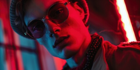 Stylish and trendy male model showcasing Gen Z fashion and accessories in a creative aesthetic, highlighted by elegant lighting for a luxurious lifestyle inspiration