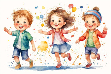 Happy careless children playing outdoor