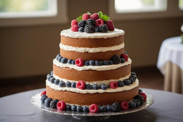Fancy sweet wedding cake with fruits