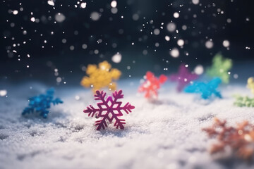Fototapeta premium generated illustration of Christmas holiday background with colorful snowflakes falling gently.