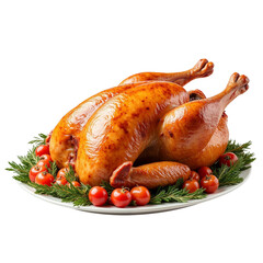 Deliciously Roasted Turkey Garnished with Fresh Tomatoes and Greens