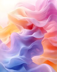 Obraz premium A vibrant abstract composition featuring flowing waves of soft pastel colors, blending hues of pink, orange, and purple, creating a serene and dreamy atmosphere.