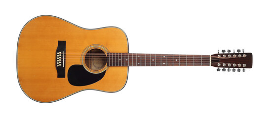 Musical instrument - Front view retro twelve-string acoustic guitar isolated