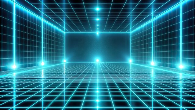 futuristic tron legacy inspired background with illuminated grid and shapes Close-Up
